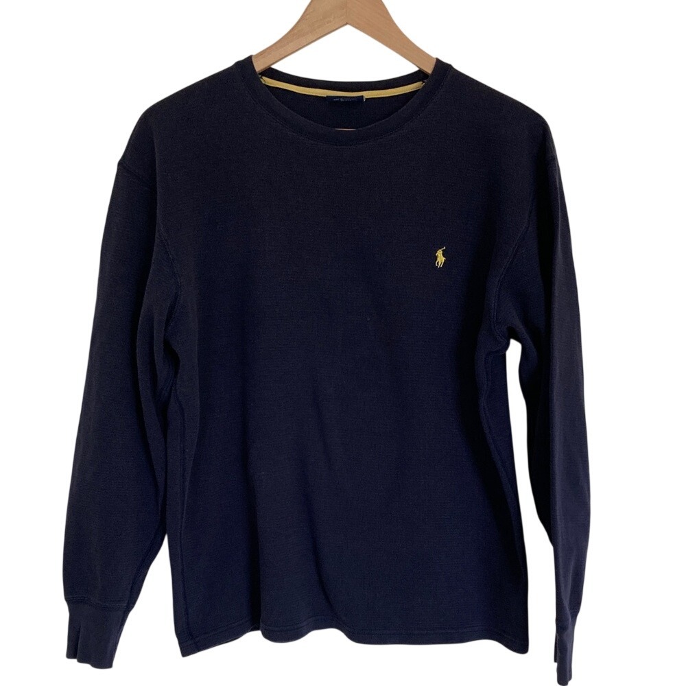 Polo Ralph Lauren Sleepwear Navy Long Sleeve Thermal Shirt Yellow Logo Size‎ M
